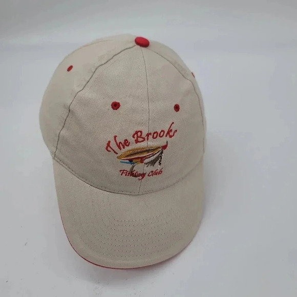 Hit Wear the Brooks Fishing Club Print Beige Red ajustable hat 100% Cotton - Picture 1 of 7